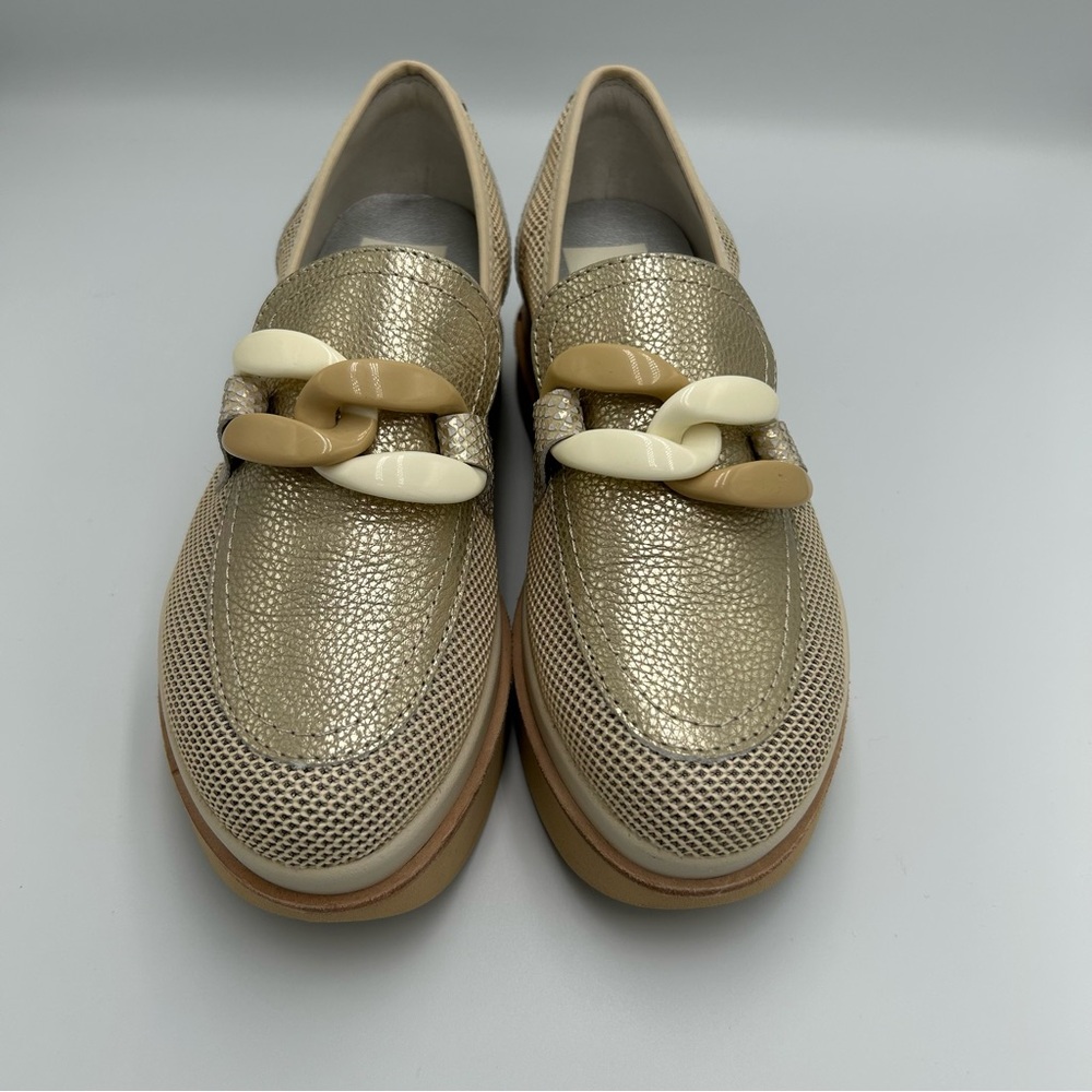 Dolce Vita Jaksen Platform Loafers Gold Mesh Chain Size 7 Shoes Tan - Picture 2 of 8